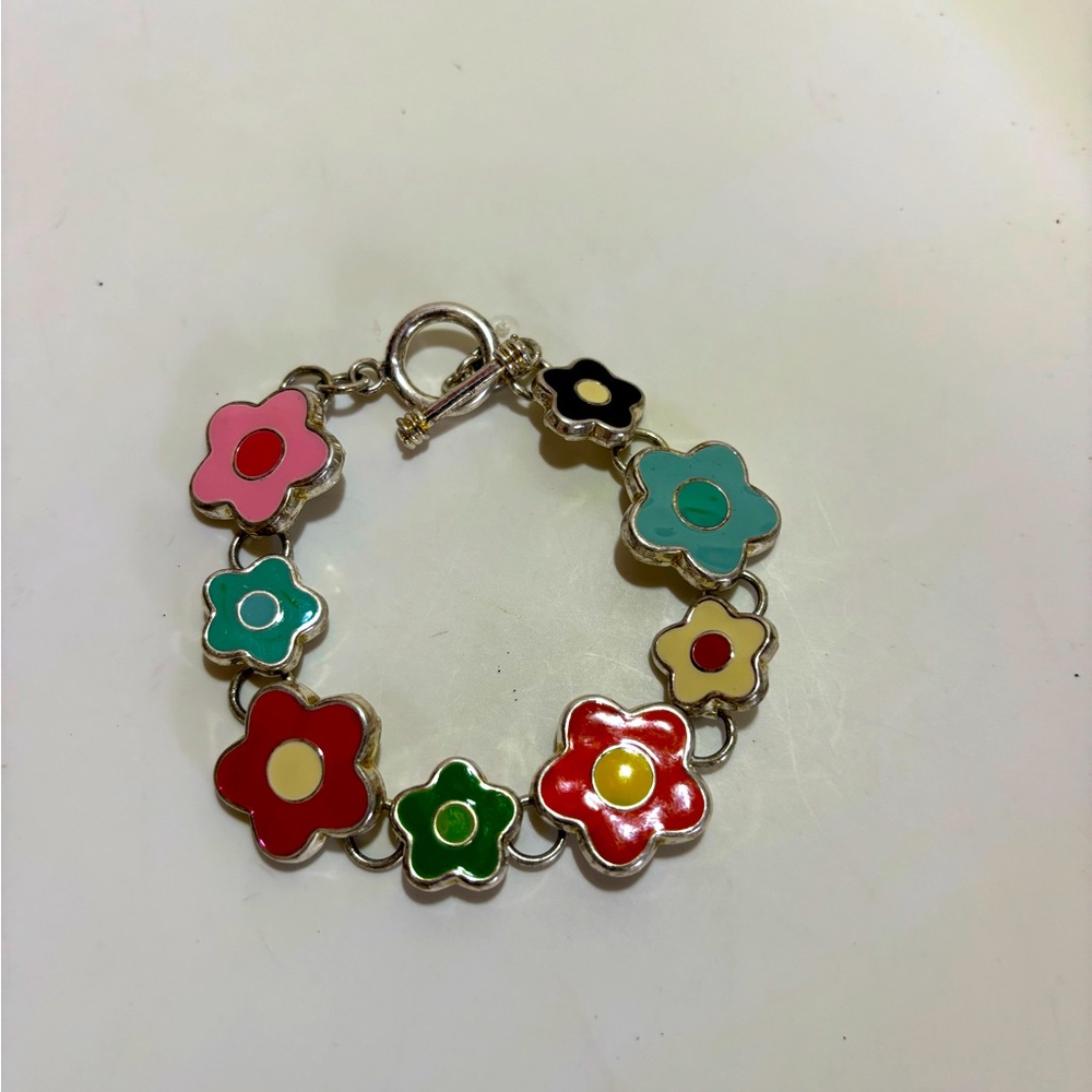 Vintage 1960’s Multi Color Flower Enamel Bracelet by Best Jewelry Company, Inc.